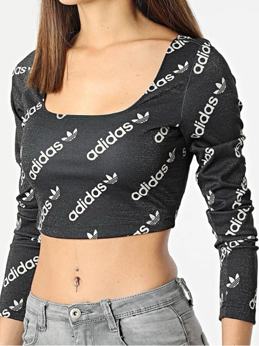 Adidas NEW Womens Cropped Trefoil Logo Top Shirt Sz S